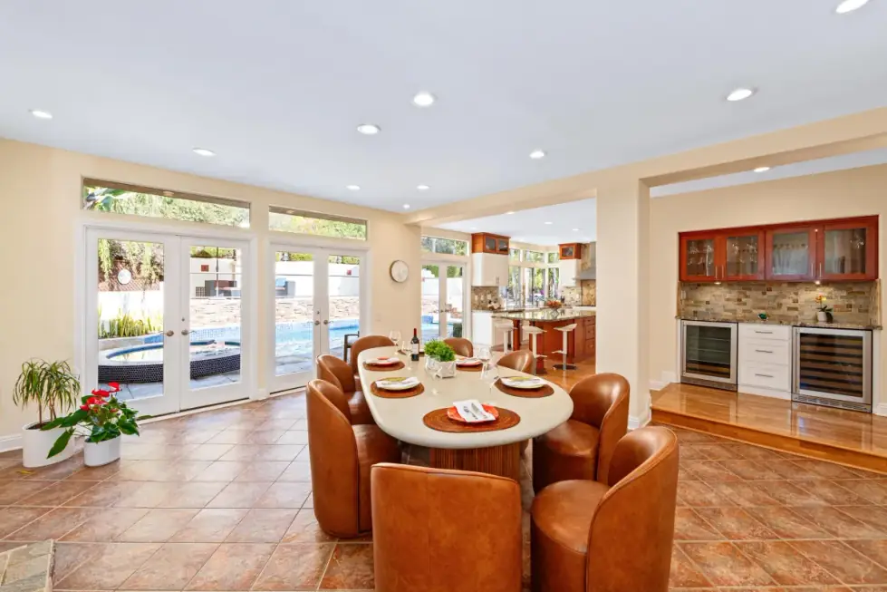 A staged dining room prepared for a 360 degree virtual tour capture